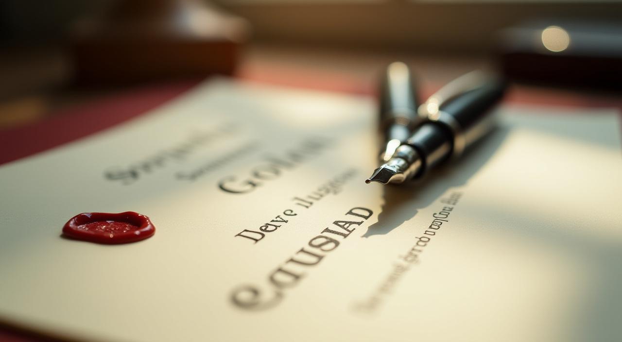 Close-up of a high-end fountain pen resting on a unique, wax-sealed legal document