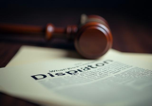 A gavel resting on a leather-bound legal contract