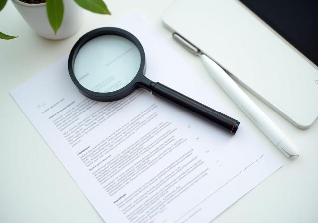 Digital tablet showing terms and conditions with a magnifying glass