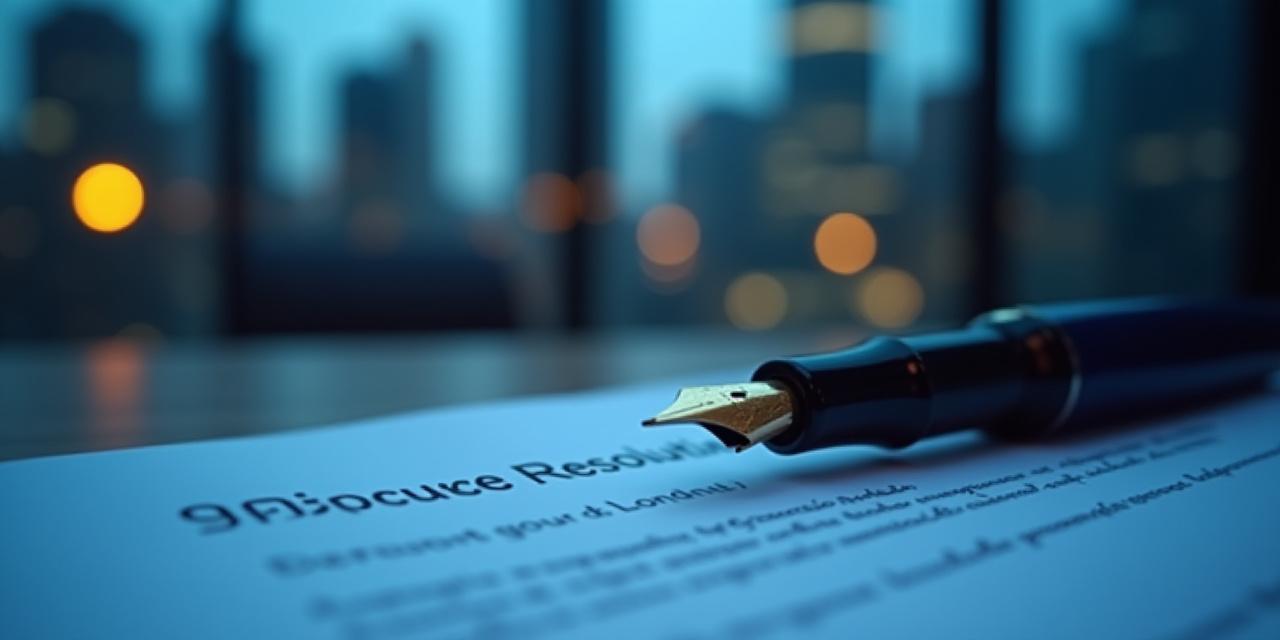 Close-up of a fountain pen resting on a complex legal contract in a City of London office